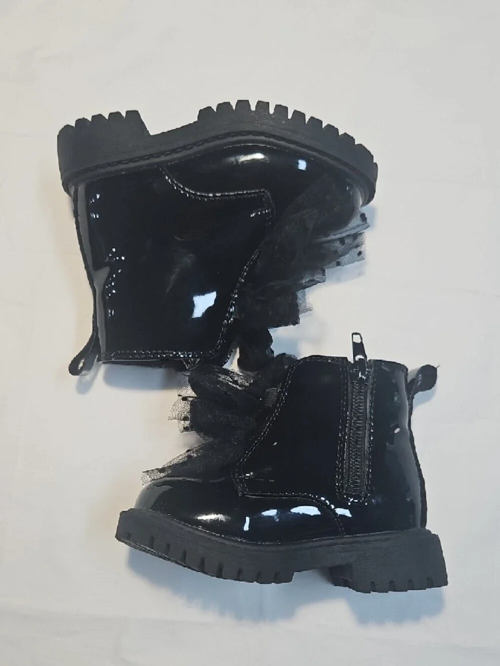 Jessica Simpson Daria Baby Patent Black Girls' Zipper Boots Tulle Bows Size 5